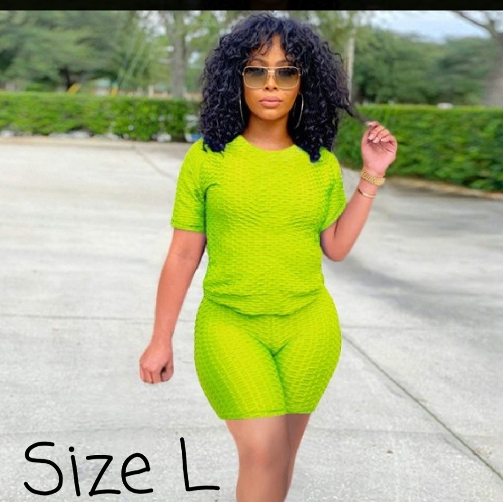 Lime green stretchy short set